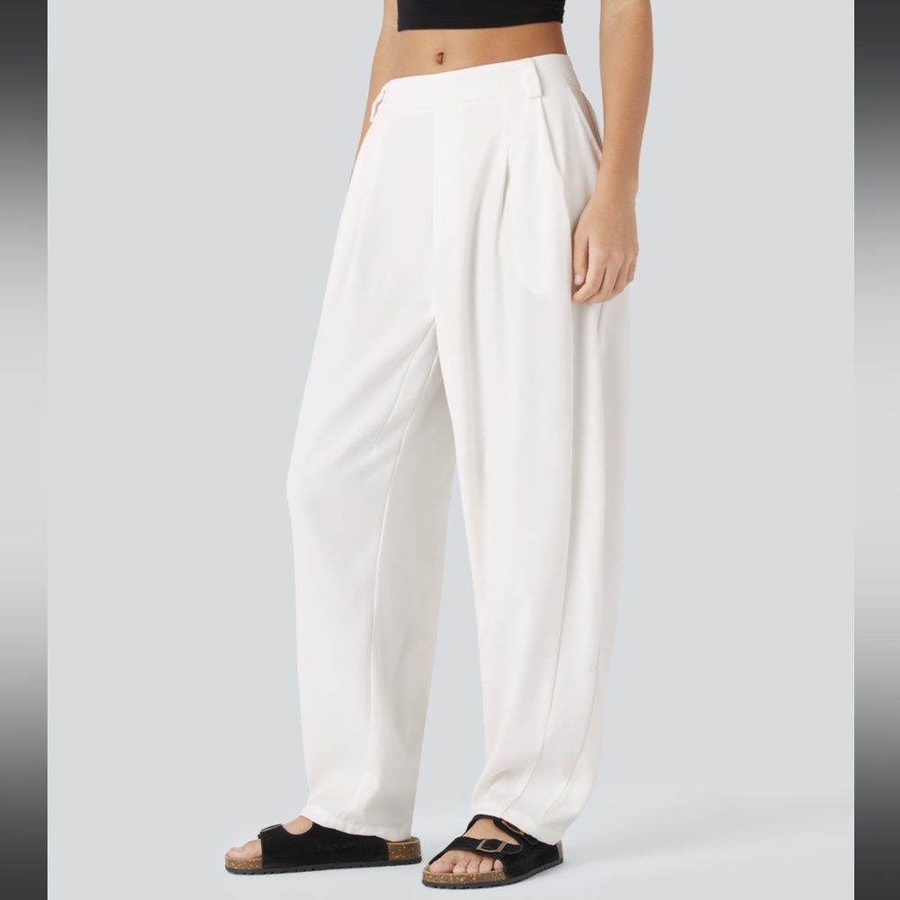 Halara work pants barrel leg brand new with tags white size small